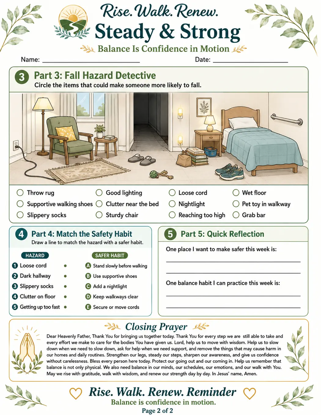 Preview of a balance and fall-prevention learning sheet